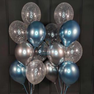 Композиция из  синих и серебряных шаров хром 